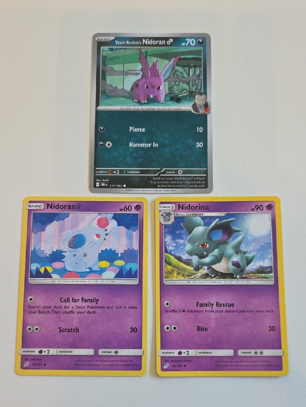Pokemon Team Rocket's Nidoran, Nidoran♀, And Nidorina Cards